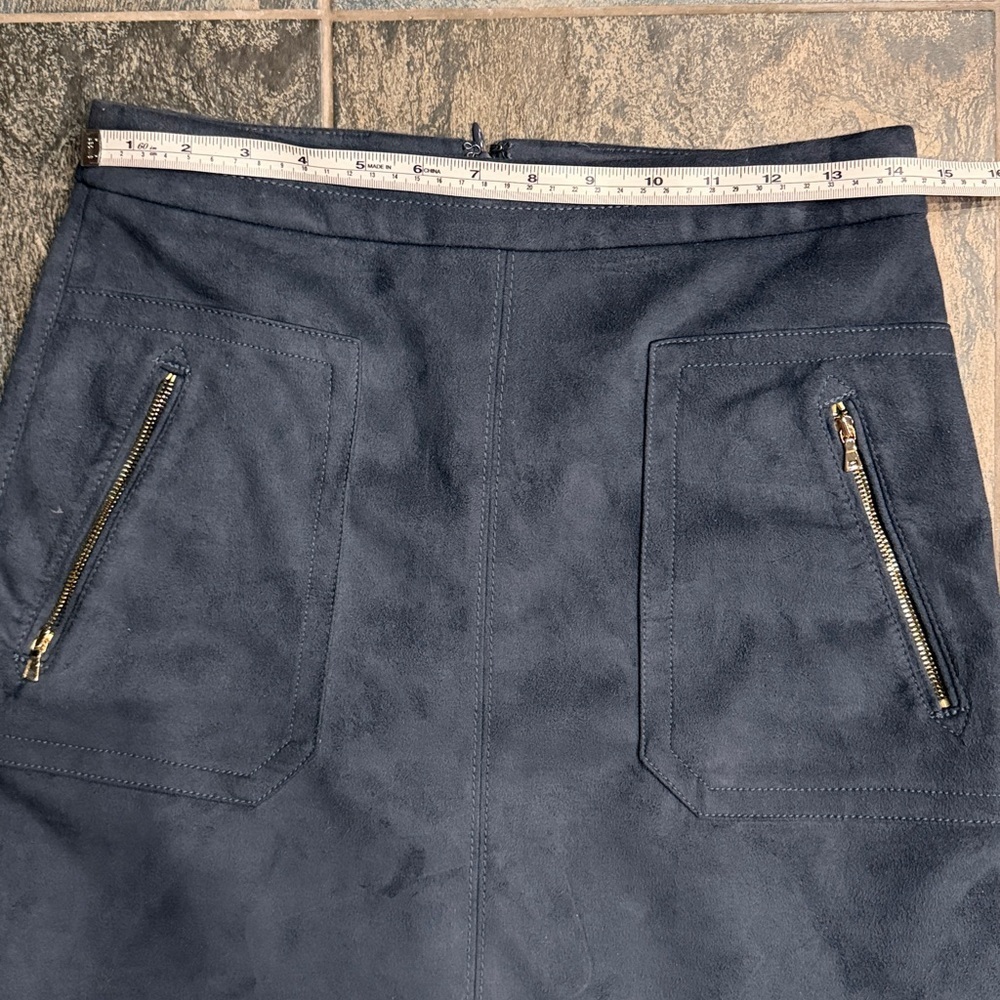 LOFT Dark Blue Suede Mini Skirt with Zipper Details - Picture 5 of 6